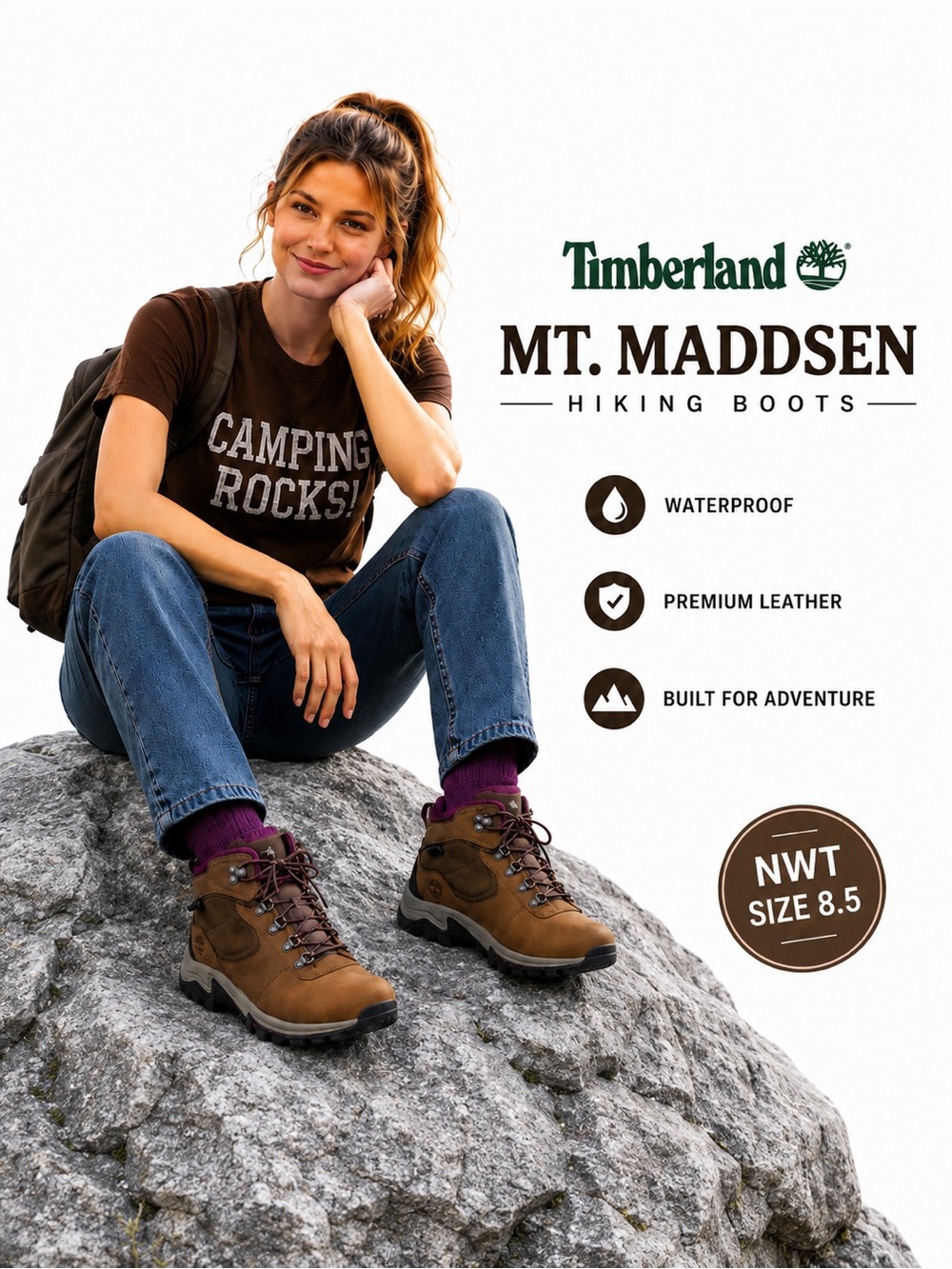 Timberland Mt. Maddsen Waterproof Leather Hiking Boots Brown Women’s 8.5 NWT